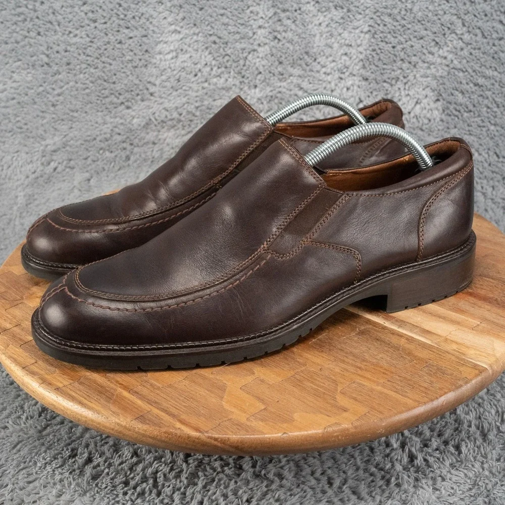 JOHNSTON & MURPHY LOAFERS SLIP ON BROWN LEATHER RUBBER SOLE DRESS SHOES 10 M
